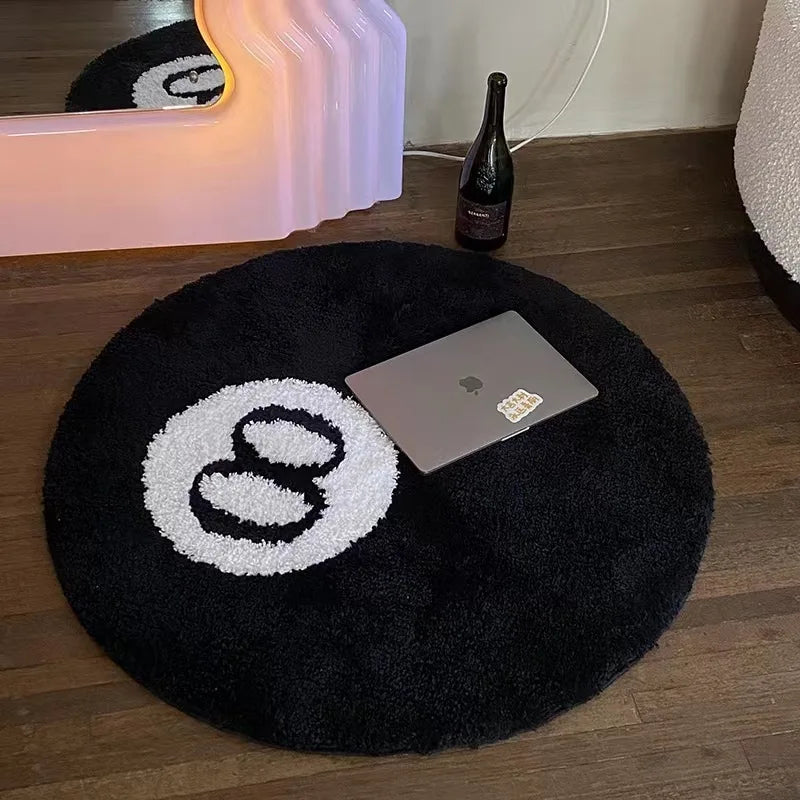 Tapis De Sol Floqué Rond Noir Pour Chambre À Coucher, Tapis Antidérapant, Polaire, Peluche Douce Pour Salon, Billard, 8 Boules, 1 Paquet